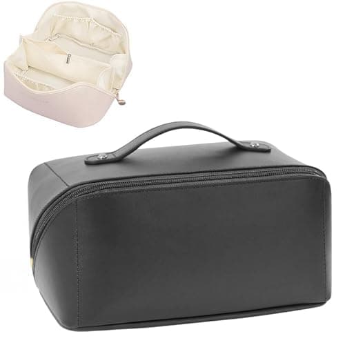 Image of Large Travel Cosmetic Bag Cosmetic Organizer High Capacity Makeup Bag Storage Pouch PU Leather Makeup Box for Women Girls (Black)