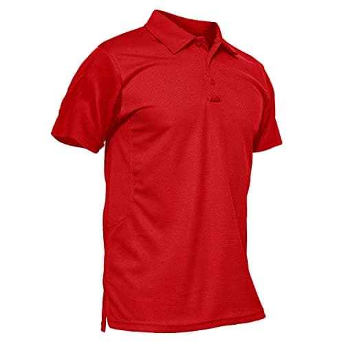 Image of KEFITEVD Mens Golf Shirts Short Sleeve Polyester Work Polo Shirt Casual Breathable Summer Top Shirts,Tomato Red,2XL
