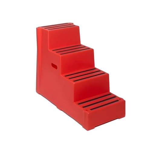 Image of 4 Tread Heavy Duty Safety Steps Moulded Plastic 260KG Capacity Industrial Anti Slip Footstep Warehouse Equestrian Platforms (Red)