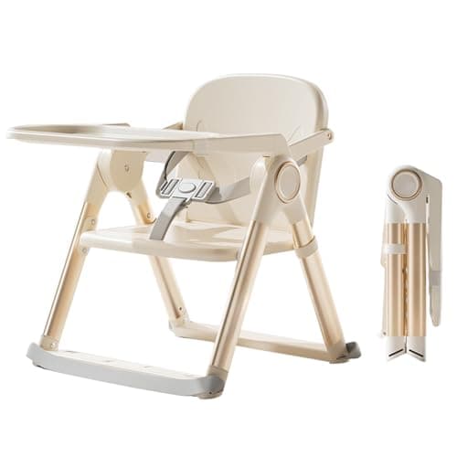 Image of UBRAVOO 3-in-1 Portable Booster Seat Dining, Adjustable Foldable High Chair with Double-Layer Dinner Plate, Convertible High Chair for Babies with Eat & Play 6 Months Plus (Beige)