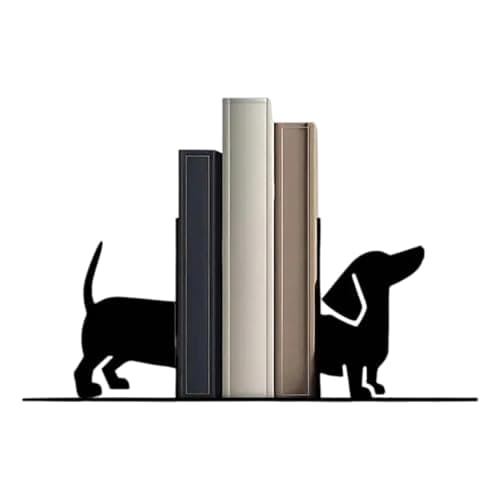 Image of Dog Bookends,Black Dachshund Shape Metal Stopper | Dog Book Ends - for Home Kitchen Library Bookcase Room Farmhouse Bookshelf Decor