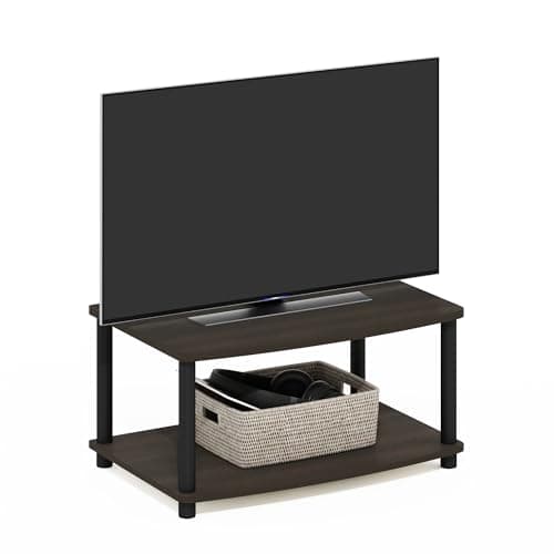 Image of Furinno TURN-N-TUBE TV Riser Stand, 2-Tier Small Elevated No Tools TV Stand, TV Console for TV up to 32 inch, 15.8 x 23.8 x 11, for Living Room, Bedroom, Dark Brown