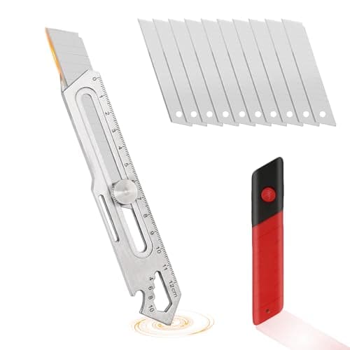Image of Mutipurpose Utility Knife, Heave Duty Full Stainless Steel Retractable Box Cutter with 10PCS Replaceable Blades (18mm Wide), Extended Razor Knife for Office Home School, Safety Lock Design