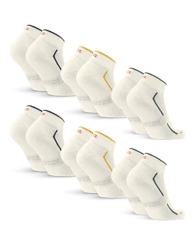 Image of DANISH ENDURANCE Cushioned Sport Socks, Organic Cotton, Quarter Socks, for Men & Women, Unisex 3 or 6-pack, Multicolour (2xOffwhite/Dark Green, 2xOffwhite/Navy, 2xOffwhite/Mustard) 6-pack, 9-12