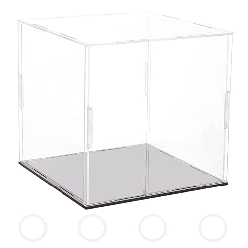 Image of FINGERINSPIRE Clear Acrylic Display Case with Black Base & 4 Pcs Rubber Rings 16x16x15cm Cube Clear Self-Assembly Acrylic Box Dustproof Protection Showcase for Action Figures Collectibles Toys
