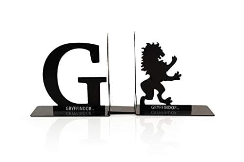 Image of Harry Potter Metal Bookends - Black Hogwarts House Gryffindor Diecast Design - Decorative Book Holder - Home, Office, Kitchen, Room Decor - Books Collection Display for Shelves - Desk Accessories Set