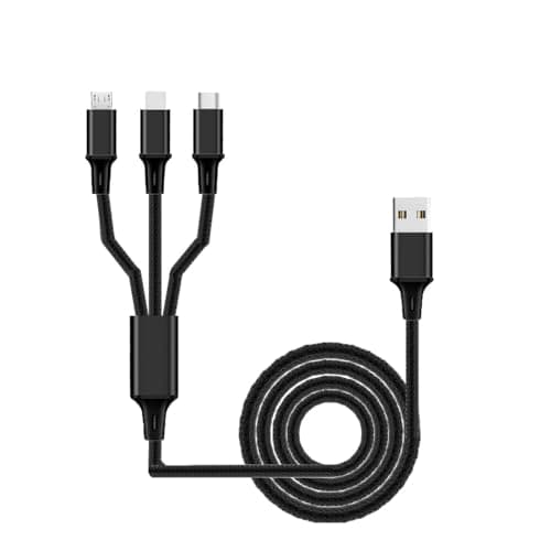 Image of Multi Charging Cable, 3 in 1 USB Cable, Micro USB C Charging Cord for iPhone 16/15/14/13, iPad, iPod, Smartphone, Tablet, AirPod, Apple Watch, Kindle, Mouse, Speaker, Headphone (Black)