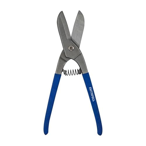 Image of Faithfull Straight Tin Snips 300mm (12in) – Heavy-Duty Carbon Steel Aviation Shears with PVC Grip – Precision Sheet Metal Cutting Scissors for Steel, Copper & Stainless Steel