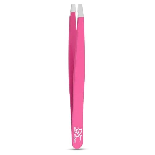 Image of Precise Facial Hair Removal Tweezers Flat Tip Professional Plucking Eyebrow Ingrown Hair, Splinter, Blackhead and Tick Removal Tweezers for Men & Women | Multi Colour (Pink, Flat Tip)