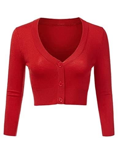 Image of Totatuit Women's Cropped Cardigan V Neck Bolero Shrug Open Front Knitted Buttons Jumper Red Cardigans,L