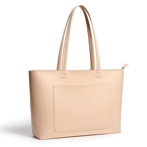 Image of KALIDI Beige Tote Bag Large Leather Work Tote Bags For Women Beige Handbags For Women Tote Bag With Zip For School Uni