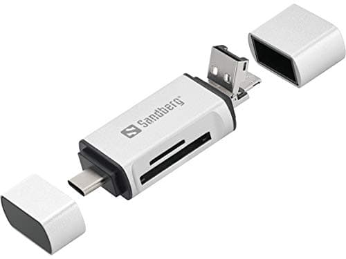 Image of Sandberg 3 In 1 Card Reader | USB-C + USB + MicroUSB | SD Card Reader + Writer | Memory Card to USB C, USB A, Micro USB | Plug & Play | Reads + Writes SD, SDHC, SDXC, MMC, T-Flash, and Micro SD Cards