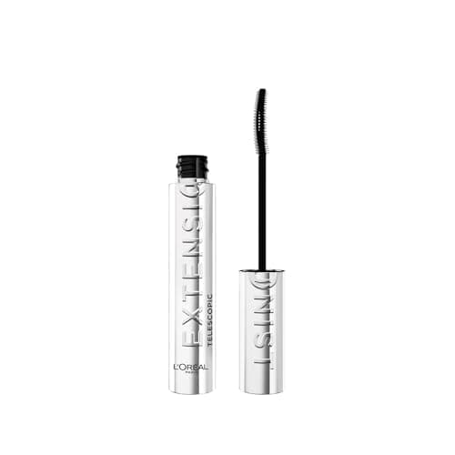 Image of L'Oréal Paris Black Mascara, Telescopic Extensionist Mascara, Extended Length, Volume and Curl, Instant Lash Lift Effect, Up to 24H Hold, Does Not Flake Off, Smudge Resistant, Black, 1 x 9.9ml
