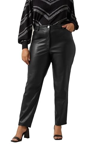 Image of EVANS Curve Faux Leather Trousers - Women's - Plus Size Curve Black