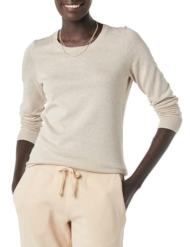 Image of Amazon Essentials Women's Long-Sleeve Lightweight Crewneck Jumper (Available in Plus Size), Oatmeal Heather, S