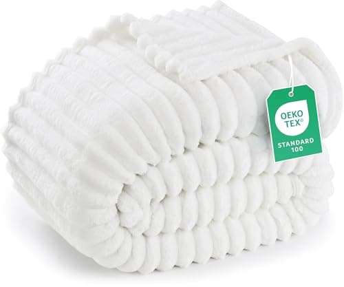 Image of Utopia Bedding Striped Fleece Double Blanket For Sofa – Fluffy Cosy Warm Ribbed Blanket For Bed & Chair, Soft Lightweight Gift Throw (Off White, 150x200 cm)