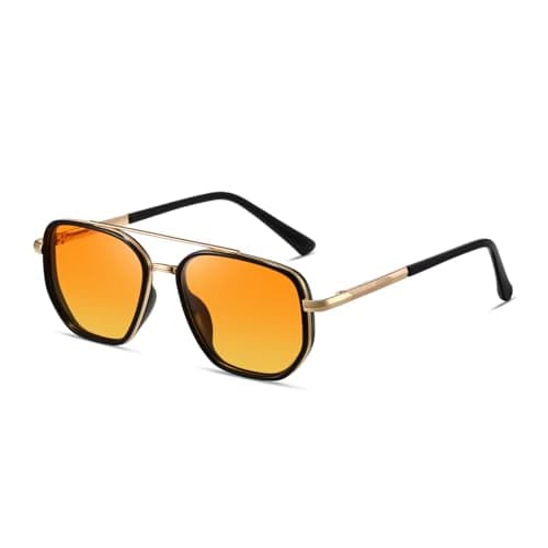 Image of kimorn Polarized Sunglasses for Women Retro Square Frame Sun Glasses UV400 Protection Shades (Gold+black+yellow)