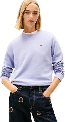Image of Tommy Jeans Women's TJW REG S FLAG CREW DW0DW19959 Pullover Sweatshirt, BLUE (Periwinkle Dusk), S