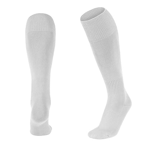 Image of ShopMCR Unisex Football, Rugby, Hockey Sports Knee High Long Socks, Kids, Adults, juniors Knee High Football Socks Outdoor game Soccer Socks (6-11, White)
