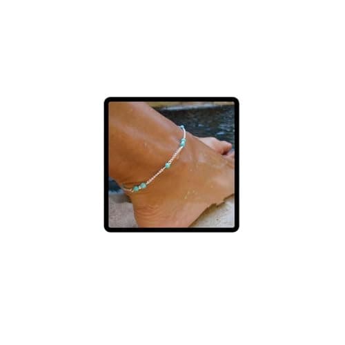 Image of Wedity Boho Turquoise Anklets Silver Beaded Anklet Bracelets Beach Accessories Foot Jewelry Adjustable for Women and Girls