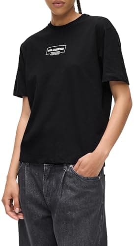 Image of KARL LAGERFELD JEANS, Women's, Regular Short Sleeve Outline Logo Tee, Regular Fit, Black, M
