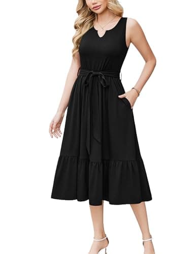 Image of Zeagoo Women Sleeveless Midi Dress Summer V Neck Sundress Casual Tunic Dresses Elegant Tank Beach Dress Black L