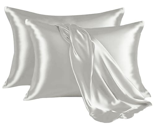 Image of Hafaa Satin Silver Pillow Cases 2 Pack Soft as Silk Pillowcase for Hair and Skin With Envelope Closure Design Standard Size (50x75 cm) Pillow Covers, Gifts for Women
