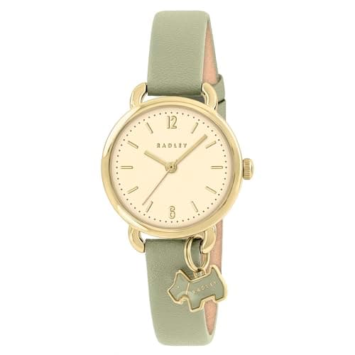 Image of RADLEY Gold Plated Case Dog Heart Charm Herbal Leather Strap Watch RY21928A