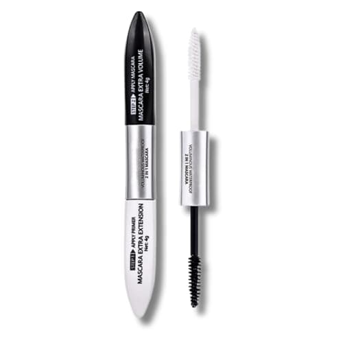 Image of Double Extension Mascara & Eyelash Primer 2 in 1 - Black Mascara Lengthening & Volumising with White Mascara Primer for Natural Curled Lashes, Waterproof Smudge-Proof Formula for Daily Makeup