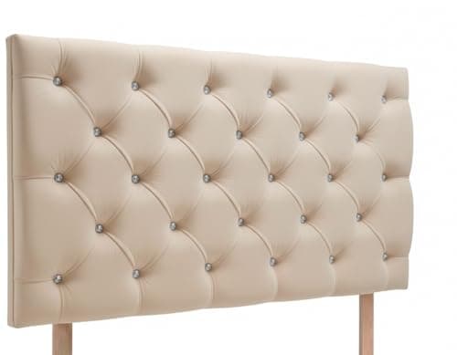 Image of mm08enn Luxury Chesterfield diamante headboard in soft plush fabric in 30" Height (Cream, 4ft6 double)