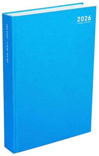Image of 2026 A4 2 Pages Per Day Diary 80gsm FSC Paper - Home Office Desk Planner/Organiser Hardback Pastel Cover With Silver Foil Text (Pastel Blue)