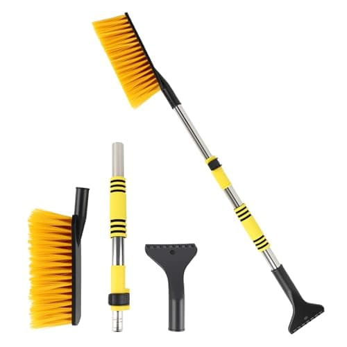 Image of SacJkt Ice Scraper for Cars, 2-in-1 Snow Scraper with Foam Handle, 70-85cm Adjustable Length Snow Brush and Ice Scrapers for Car Windscreen and Home Window (Yellow)