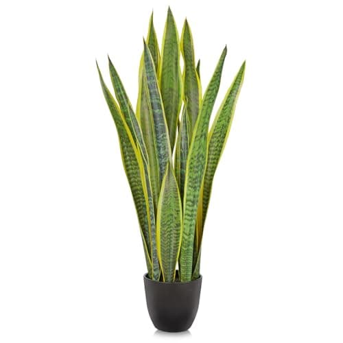 Image of Oairse Large Artificial Snake Plant 73cm Tall Fake Snake Plant in Black Pots Artificial Plants Indoor Decorative Faux Sansevieria for Home Office Balcony Patio Living Room Garden Decor