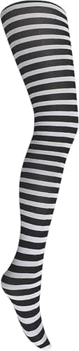 Image of MYSASI Children’s Striped Tights – Black & White Patterned Kids Fancy Dress & Fashion Hosiery, Age 6–8 Years