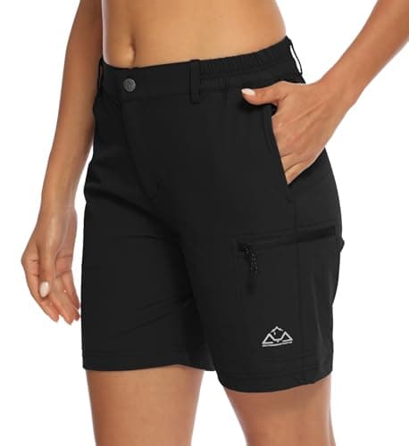 Image of YSENTO Womens Walking Hiking Quick Dry Lightweight Stretch Golf Cargo Shorts Outdoor Shorts with Multi Zip Pockets(Black,S)