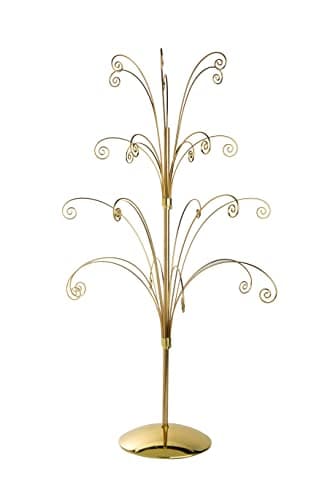 Image of Creative Hobbies ORNTREE 36 Inch Tall Ornament Display Tree, Bright Brass Plated, Holds 24 Ornaments