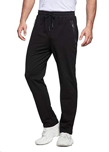 Image of ZOXOZ Mens Tracksuit Bottoms Open Hem Trousers Mens Joggers Slim Fit Cotton Jogging Bottoms Elasticated Waist Zip Pockets Black XXL