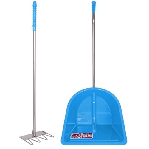 Image of Red Gorilla Traditional Tidee and Long Rake 80cm in Sky Blue Horse Manure Shovel Scoop Multi Purpose Large Lightweight Dustpan for Paddock Stable Horsebox Equestrian Building or Garden Waste