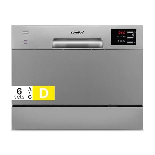 Image of COMFEE' 2026 New Upgraded Table Top Dishwasher with 6 Place Settings, Mini Countertop Dishwasher for Small Families, Couples, Auto Open Dry, LED display, Delay Start, 47dB Quiet Noise, Silver