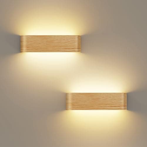Image of OOWOLF Indoor Led Wall Lights - 2 Pack 3000K/4500K/6000K Adjustable Color Temperature Wall Lights for Bedroom Living Room Kitchen Dining Room (2 Pack, Wood Grain)