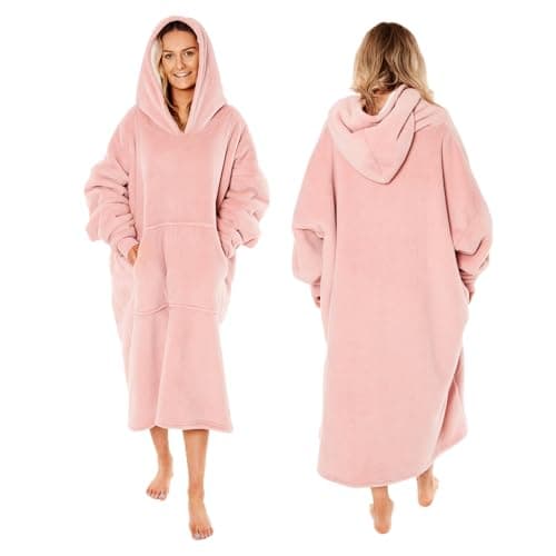 Image of OHS Extra Long Oversized Blanket Hoodie, Mothers Day Gifts Soft Sherpa Fleece Warm Cosy Wearable Throw with Pockets Sleeves Hoodie Blanket Women Giant Sweatshirt for Women Girls, Blush Pink