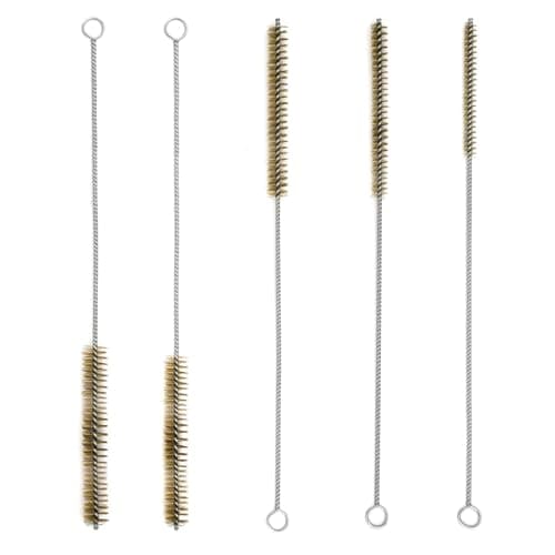 Image of 5 Pcs Brass Wire Tube Brushes Bottle Brush Set, Wire Brass Brushes for Cleaning, 6mm/8mm/10mm/15mm/20mm Wire Pipe Cleaner Bore Brush Deep Cleaning for Tubes,Bottle,Keyboards,Glass, Gold