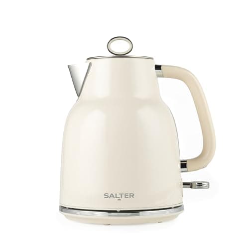 Image of Salter Retro Cream 1.7 L Kettle – 3KW Rapid Boil, 360° Base, Removable Limescale Filter, Cordless, Water Level Window, Blue Indicator Light, Boil Dry Sensor & Auto Shut-Off, Vintage Design