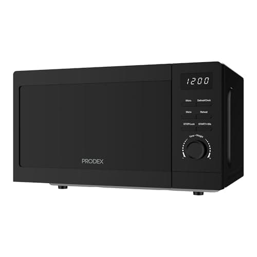 Image of Prodex PXMS02080B 20 Litre Digital Microwave, 800W, 6 Power Levels, Defrost, Digital Display, 30 Minute Countdown Timer, Auto Shut Off, Turntable On/Off, Internal light, Black