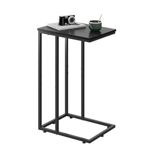Image of WLIVE C-Shaped Side Table, Slim Bedside Table for Small Spaces, Sofa Side Table with Metal Frame, Small Table with Open Storage for Living Room, Bedroom, Embossed Black