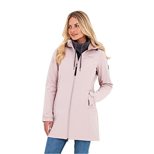 Image of TOG24 Keld Lightweight Long Womens Softshell Jacket, Windproof, Showerproof Zip Up Outdoor Jacket with Hood, Fleece Lined For Warmth, Ideal for hiking, walking and everyday use