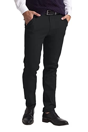 Image of westAce Men's Chino Trousers Slim Fit Stretch Classic Wrinkle-Resistant Flat-Front Lightweight Twill Essential Casual Chino Trouser (Available in Big and Tall) (40W / 30L, Black)