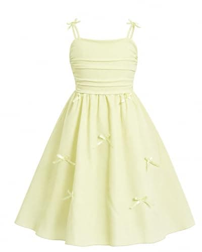 Image of JiAmy Girls Spaghetti Strap Dress Kids Summer Bowknot Smocked Tiered Swing Dresses Casual Elegant Sundress for Girl 9-10 Years Yellow