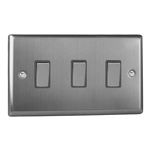Image of Varilight Triple Rocker Light Switch 2-Way Twin Plate - Classic Brushed Steel With Brushed Steel Rockers, XT93D