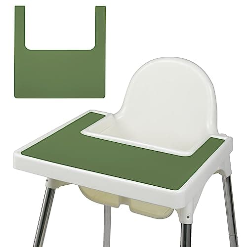 Image of Vicloon High Chair Placemat, Silicone High Chair Mat Silicone Placemat Design for IKEA Antilop High Chair, BPA Free Easy to Clean, for Toddlers and Babies (Green)